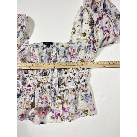 J Crew Top Womens 12 Floral Whimisical Milkmaid Blouse White Purple Cottagecore - Picture 10 of 13